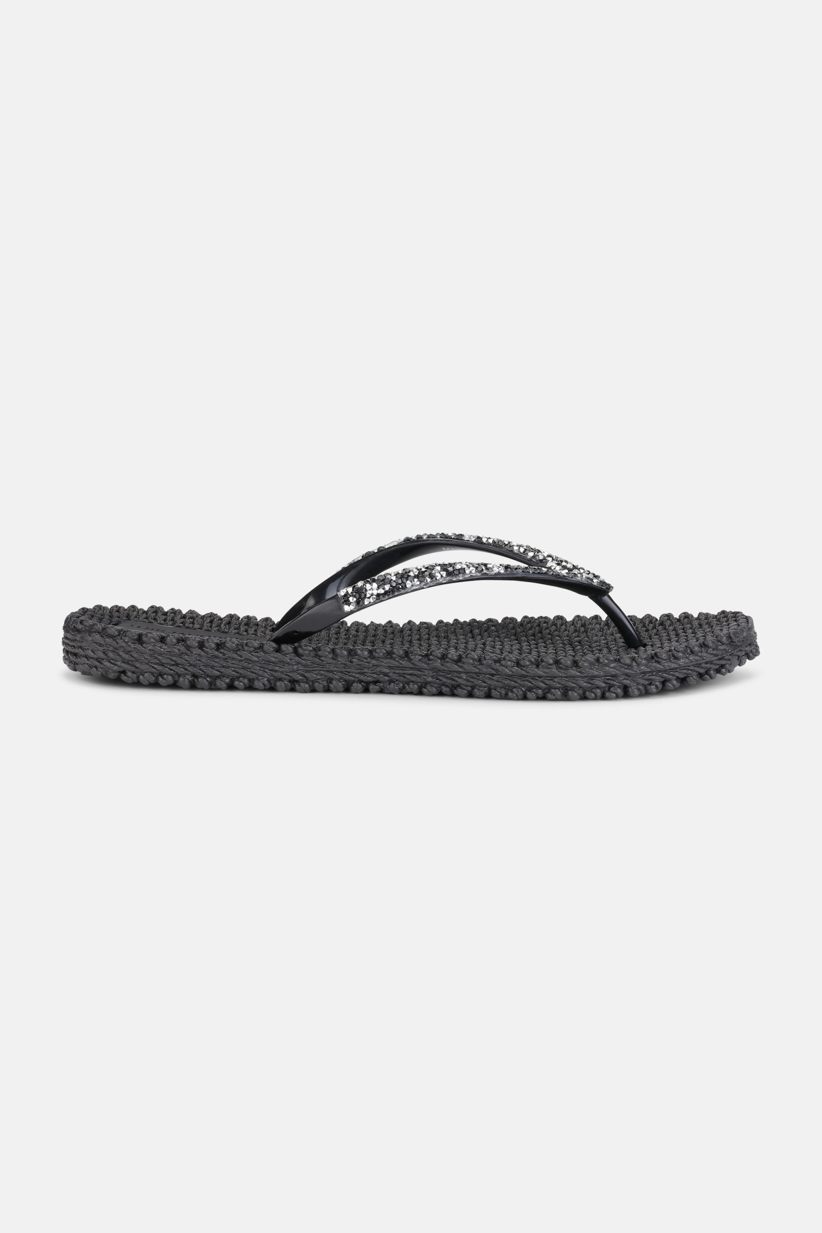 Slippers met zilveren mix strass steen CHEERFUL03G | Black | Flip Flop | Ilse Jacobsen