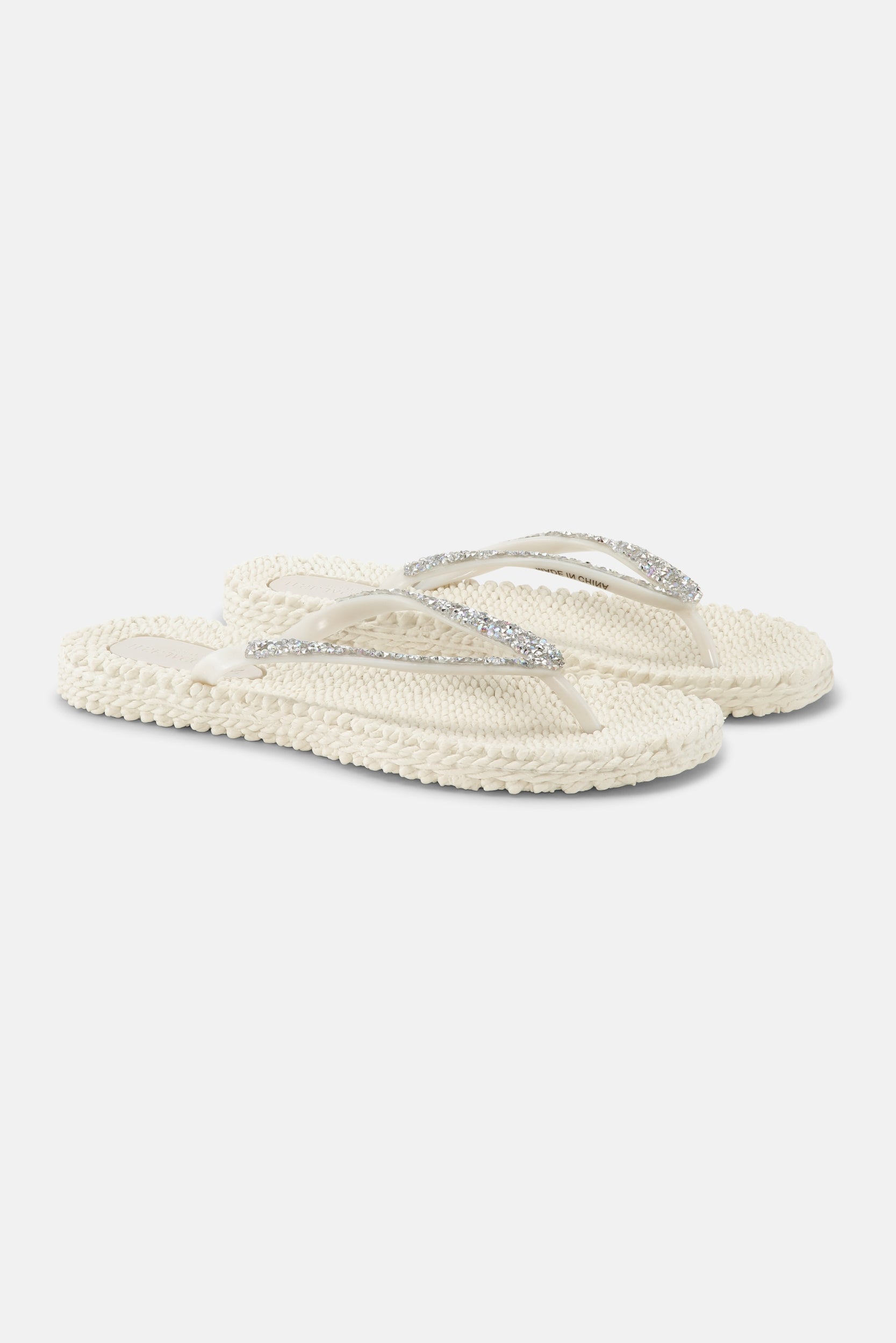 Slippers met zilveren mix strass steen CHEERFUL03G | Creme | Flip Flop | Ilse Jacobsen