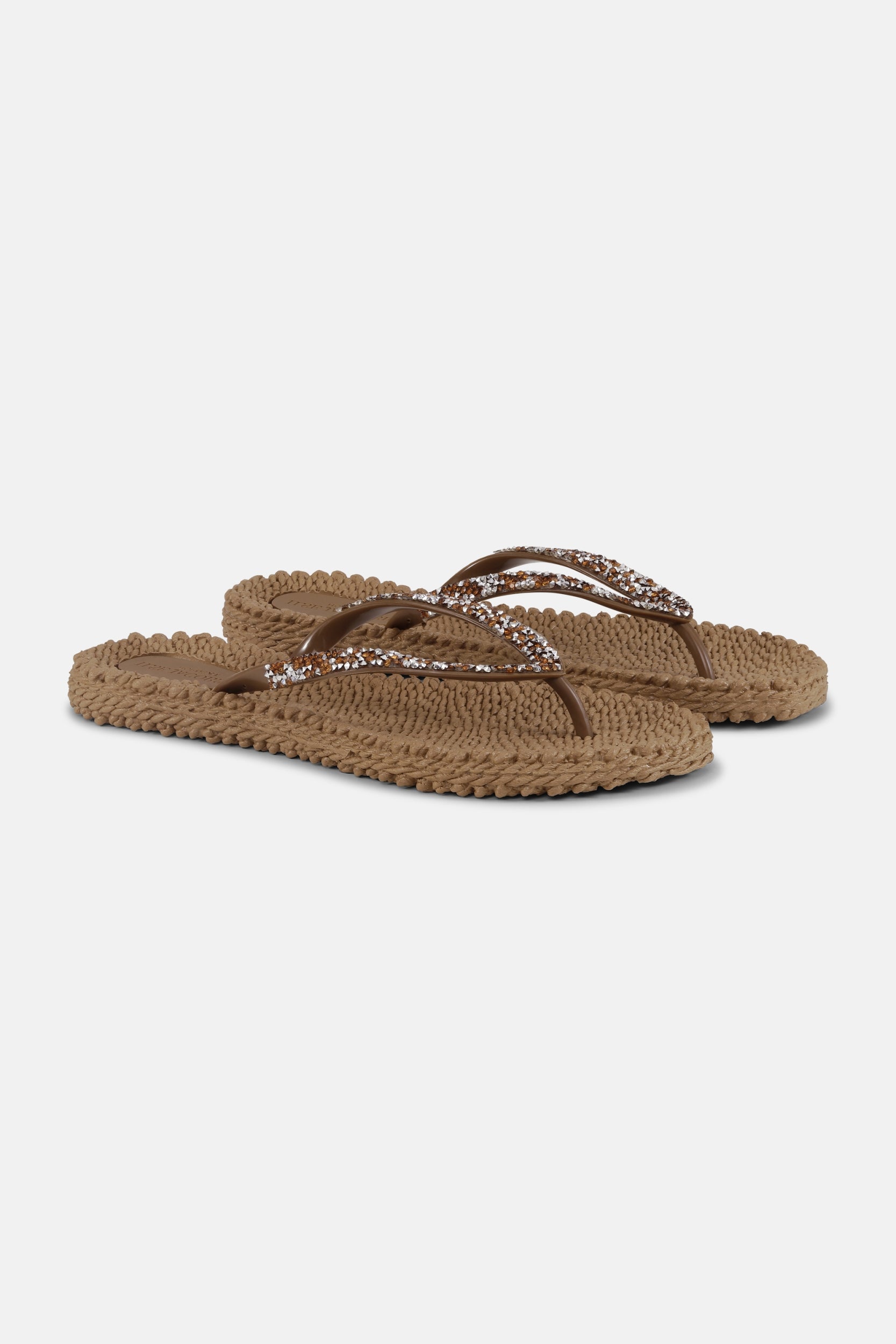 Slippers met zilveren mix strass steen CHEERFUL03G | Mocca | Flip Flop | Ilse Jacobsen