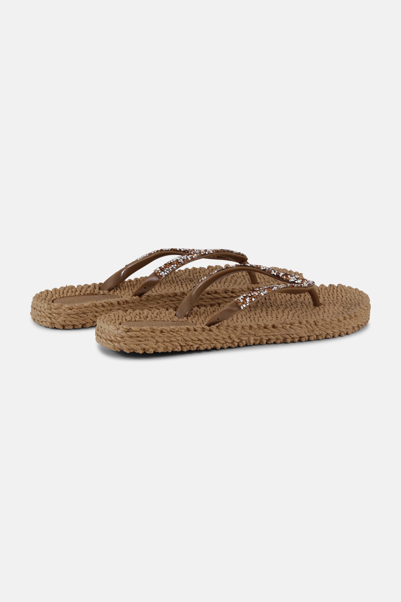 Slippers met zilveren mix strass steen CHEERFUL03G | Mocca | Flip Flop | Ilse Jacobsen