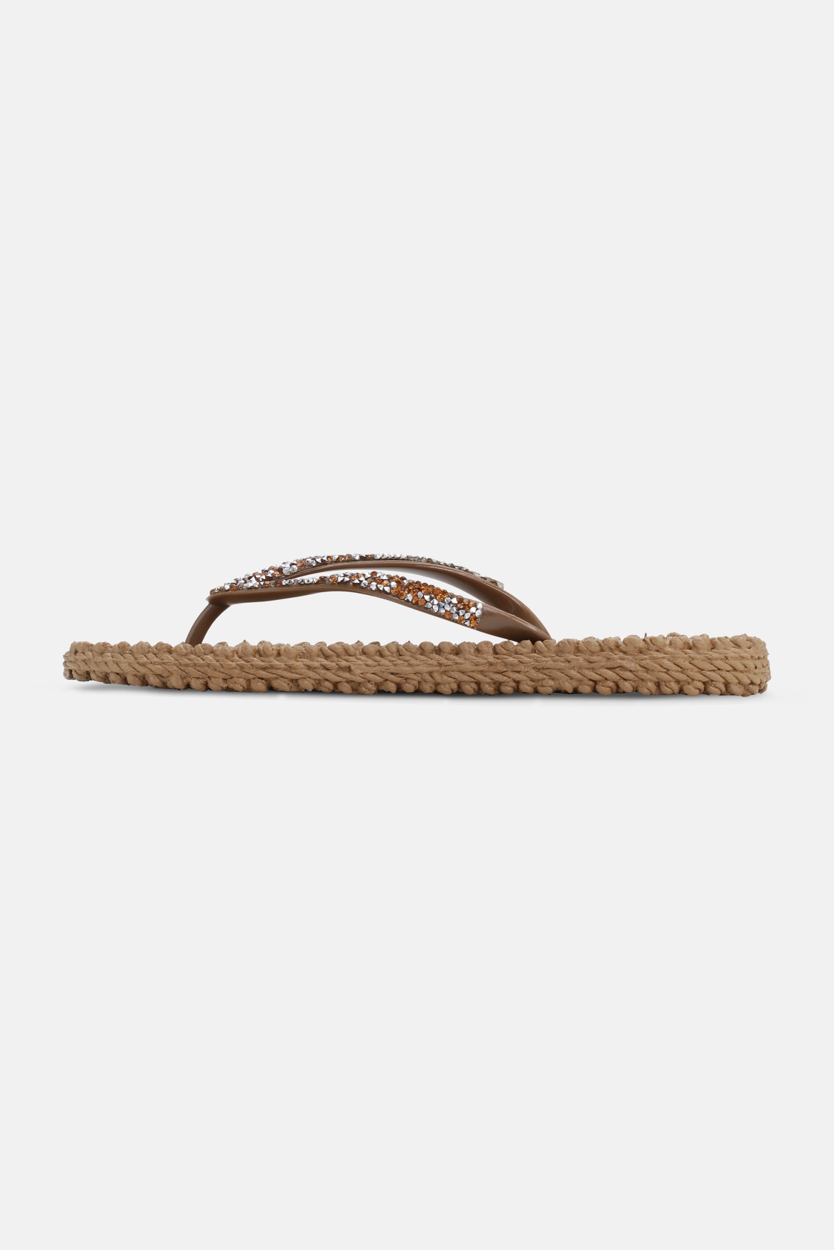 Slippers met zilveren mix strass steen CHEERFUL03G | Mocca | Flip Flop | Ilse Jacobsen