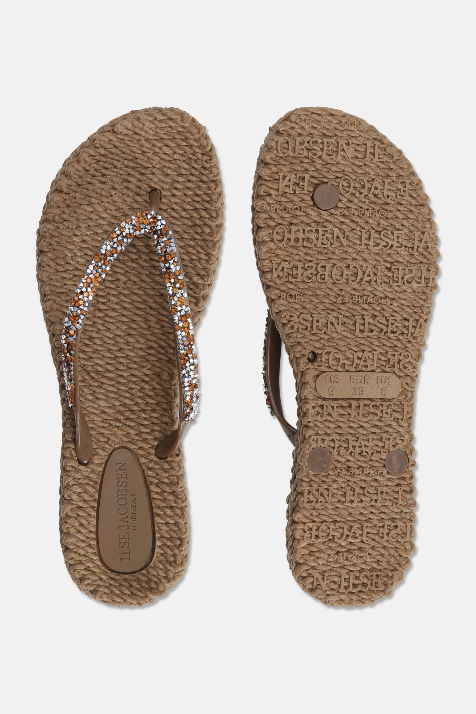 Slippers met zilveren mix strass steen CHEERFUL03G | Mocca | Flip Flop | Ilse Jacobsen