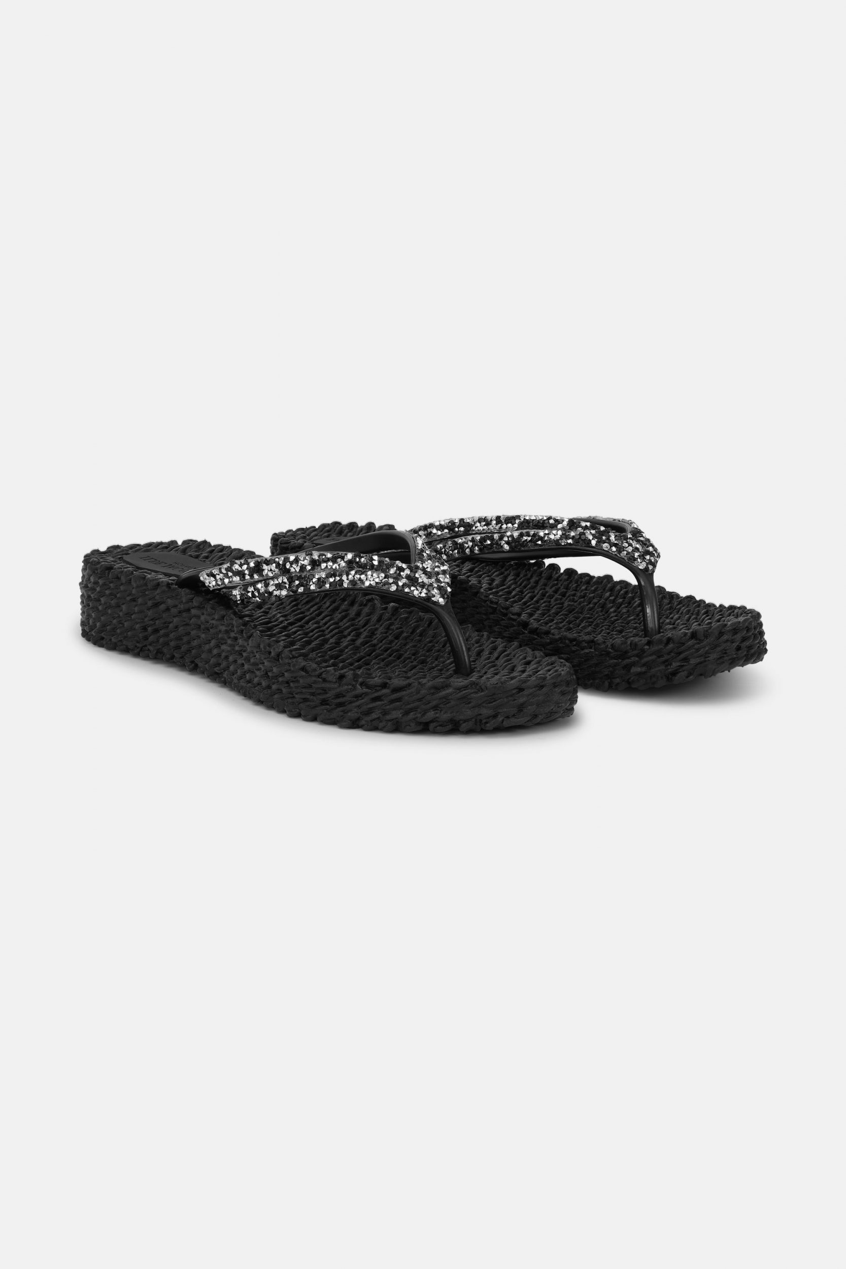 Platform slippers met zilveren mix strass steen CHEERFUL15 | Black | Flip Flop | Ilse Jacobsen