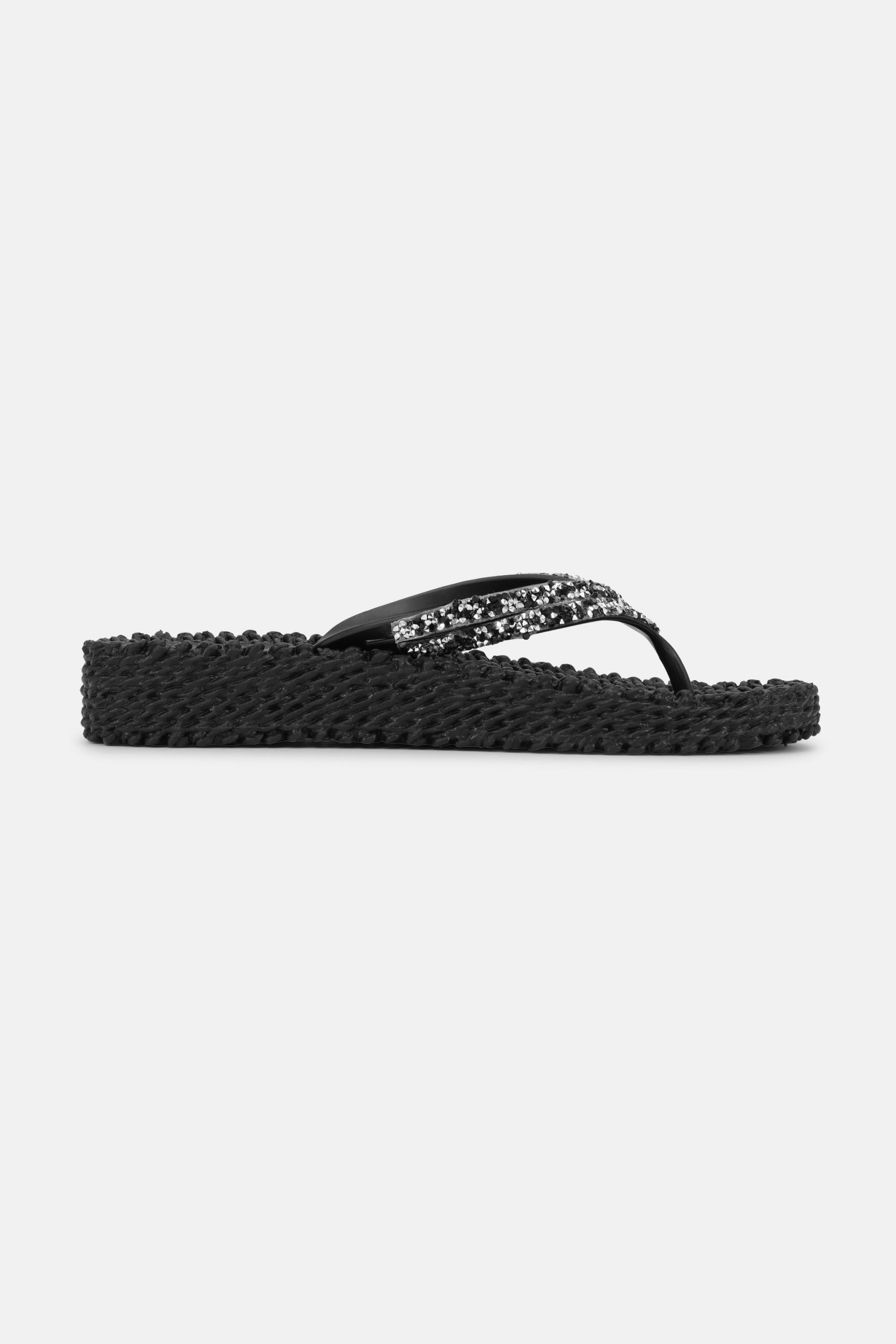 Platform slippers met zilveren mix strass steen CHEERFUL15 | Black | Flip Flop | Ilse Jacobsen