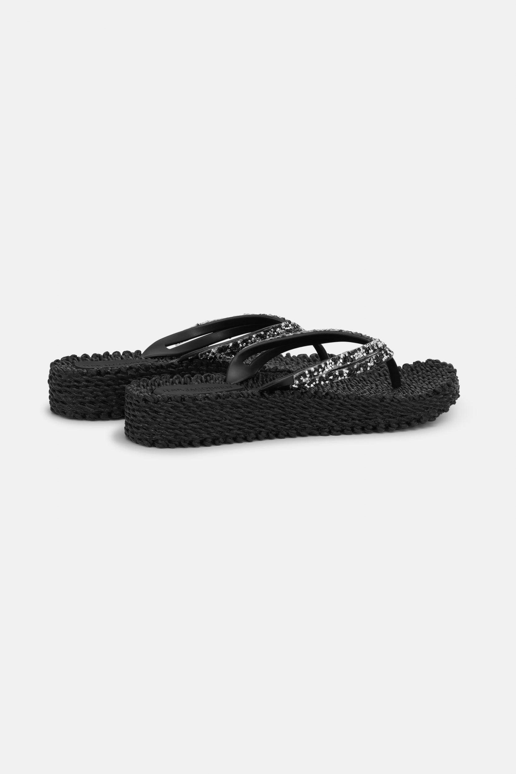 Platform slippers met zilveren mix strass steen CHEERFUL15 | Black | Flip Flop | Ilse Jacobsen
