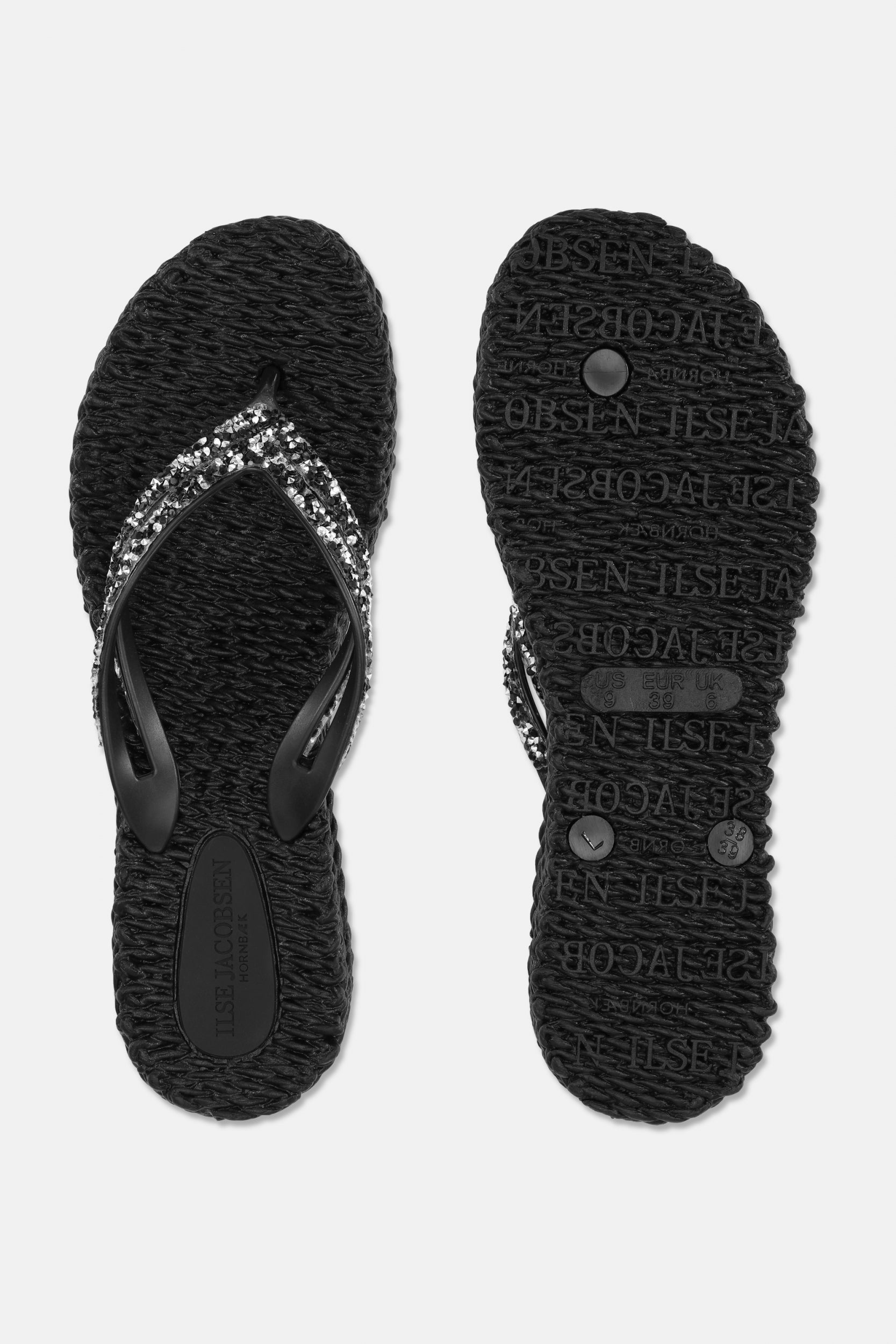 Platform slippers met zilveren mix strass steen CHEERFUL15 | Black | Flip Flop | Ilse Jacobsen