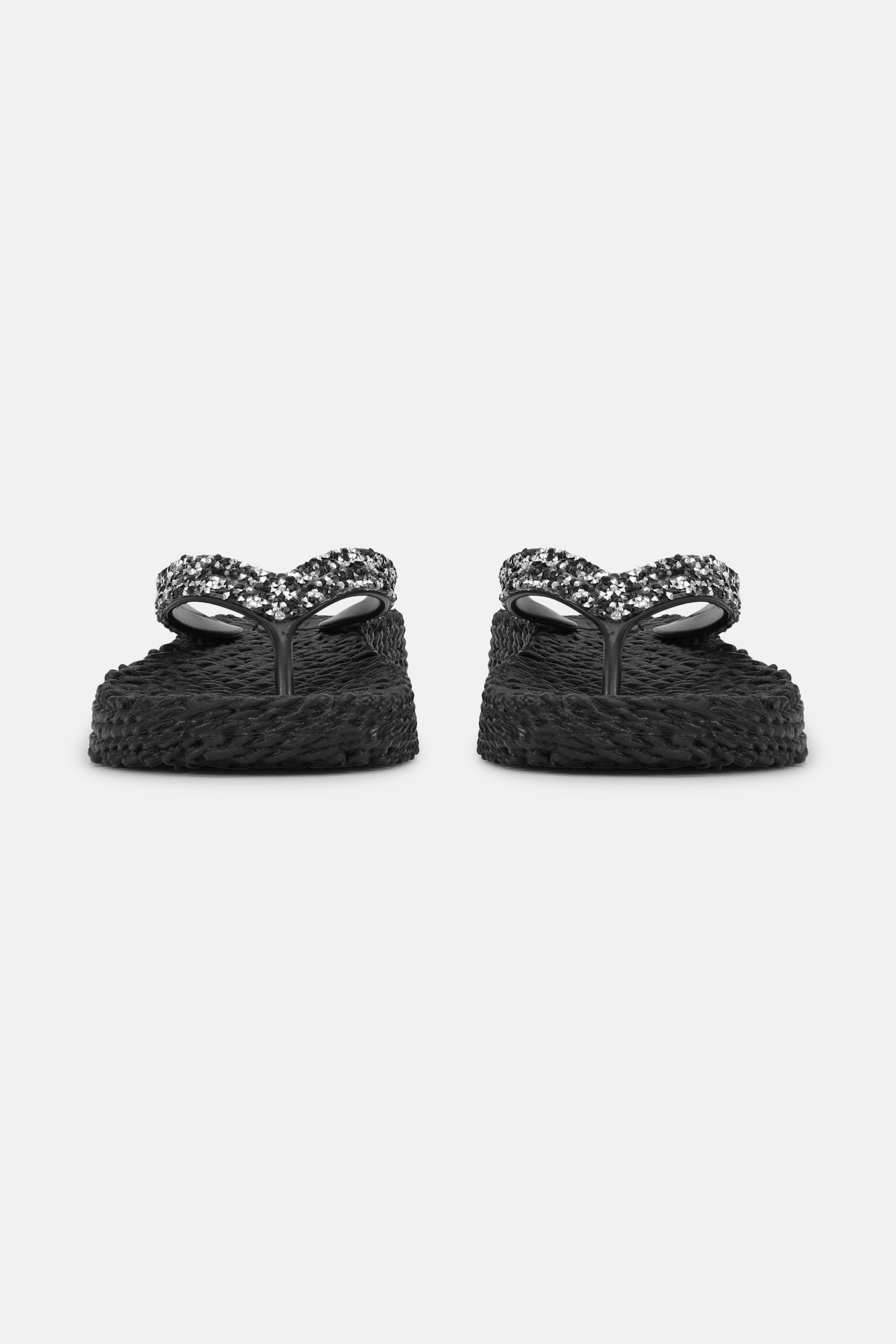 Platform slippers met zilveren mix strass steen CHEERFUL15 | Black | Flip Flop | Ilse Jacobsen