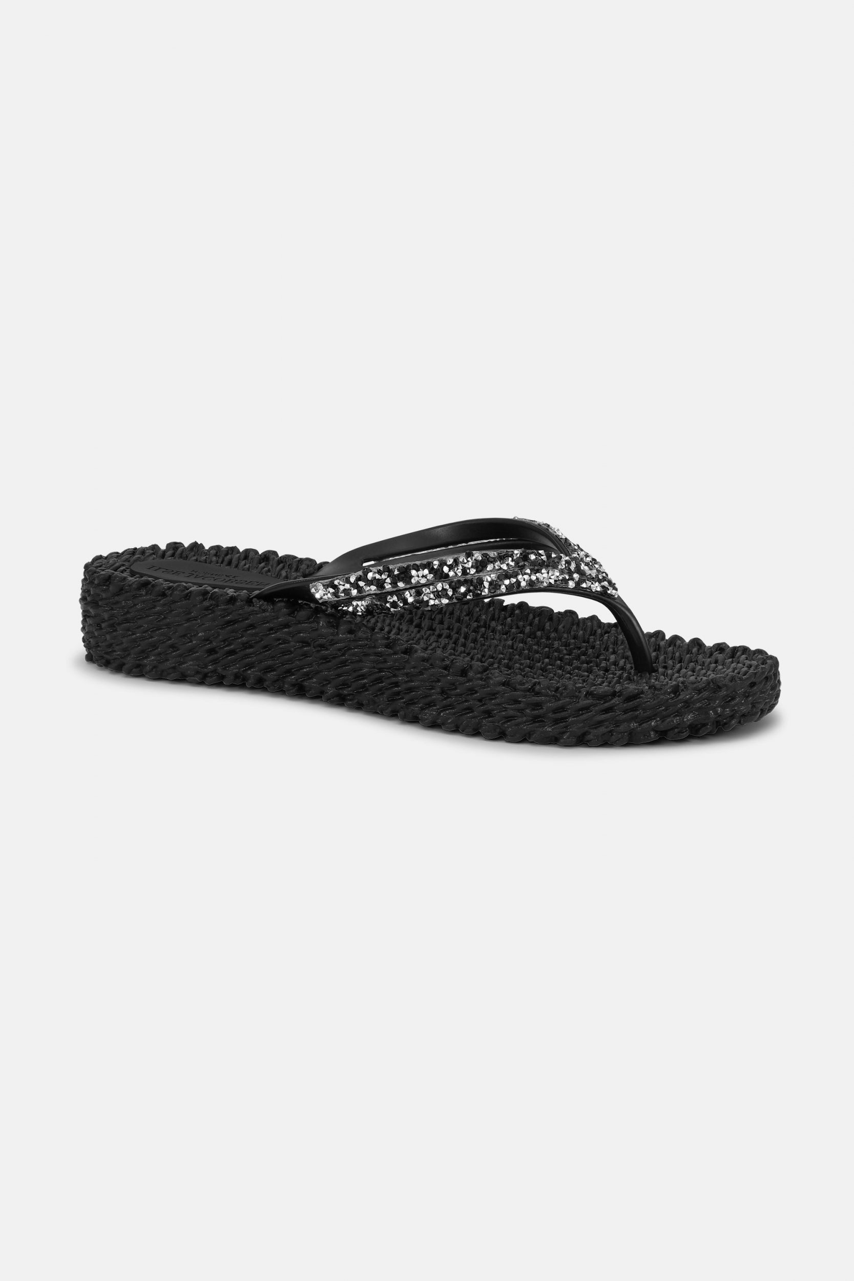 Platform slippers met zilveren mix strass steen CHEERFUL15 | Black | Flip Flop | Ilse Jacobsen