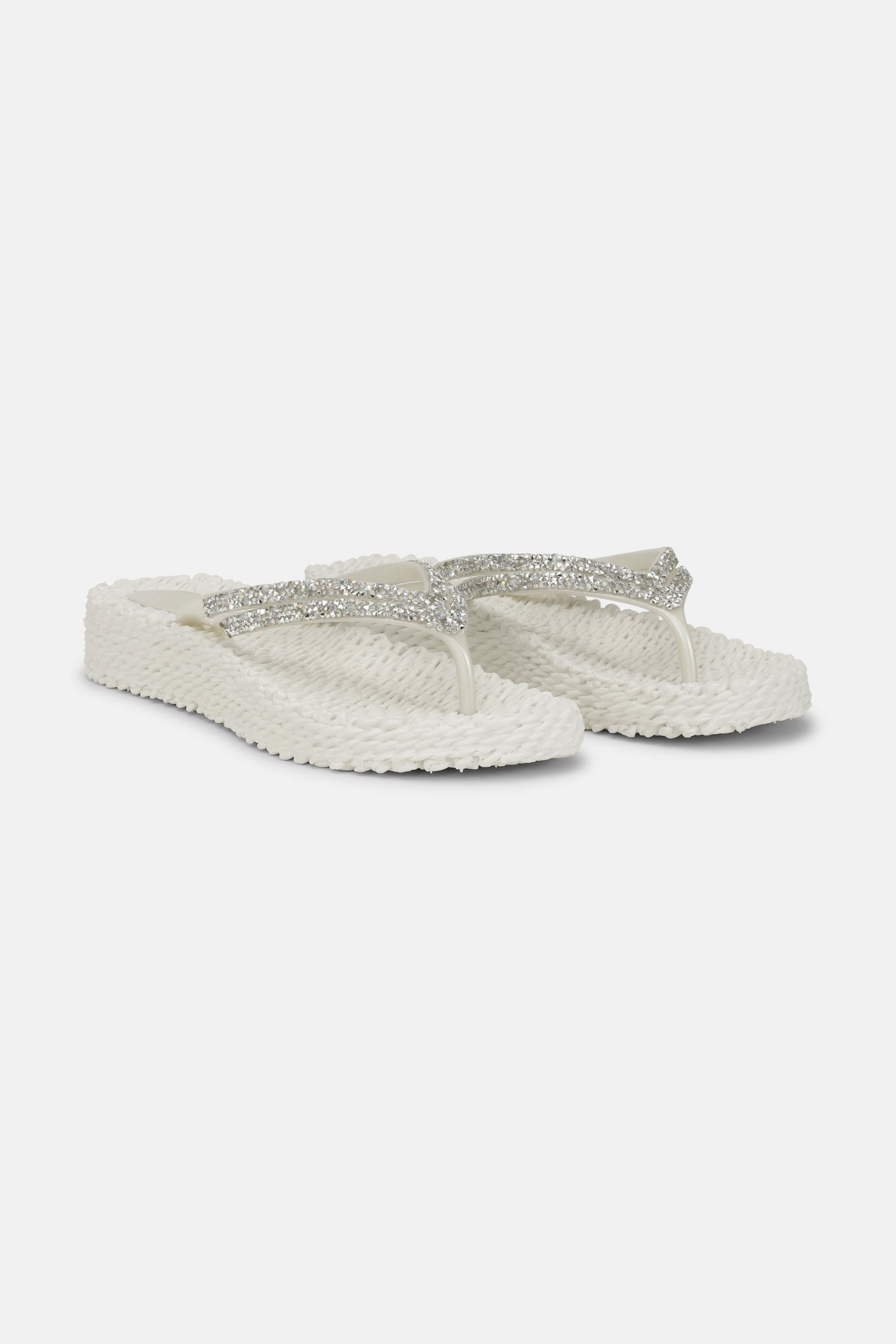 Platform slippers met zilveren mix strass steen CHEERFUL15 | Creme | Flip Flop | Ilse Jacobsen