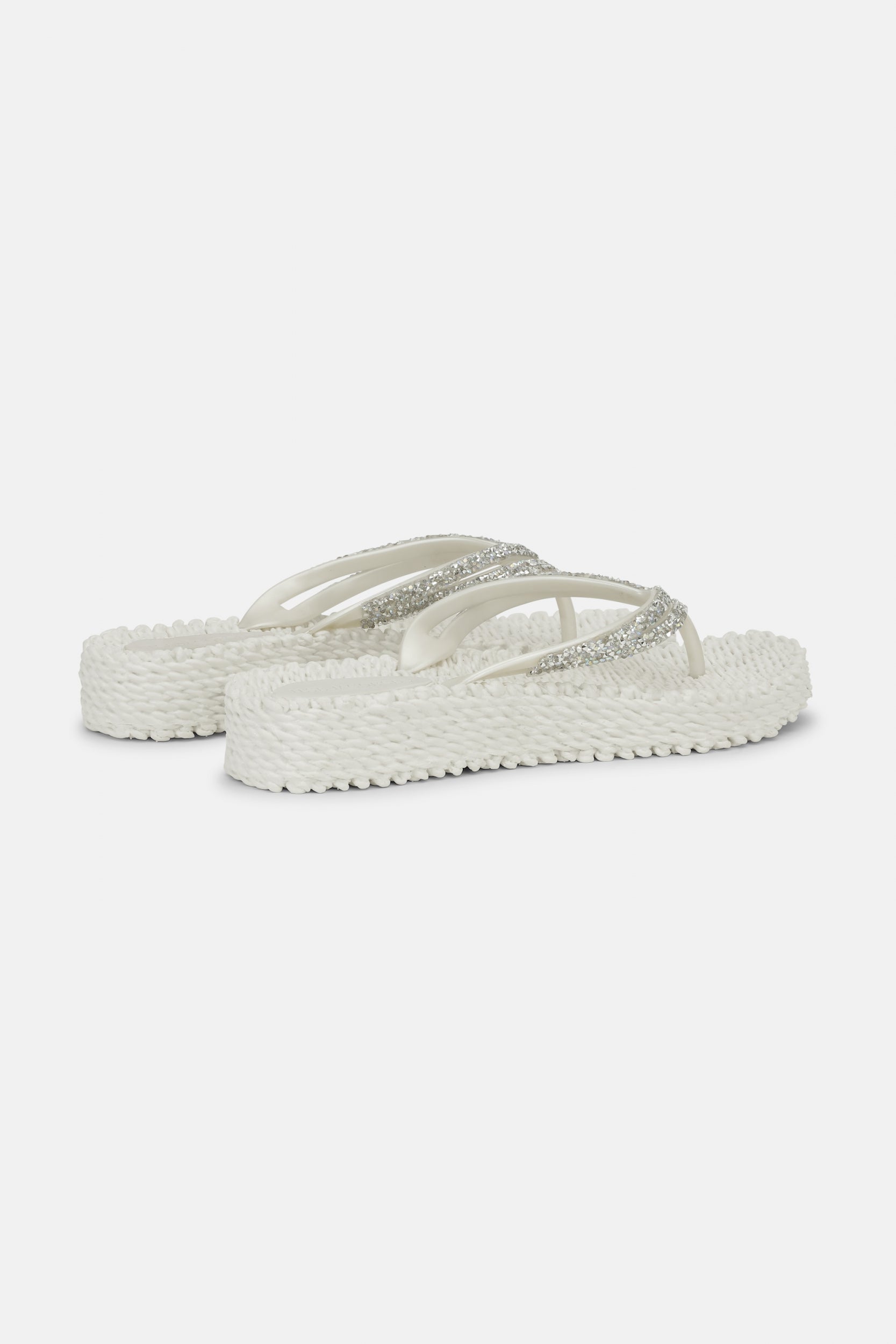 Platform slippers met zilveren mix strass steen CHEERFUL15 | Creme | Flip Flop | Ilse Jacobsen