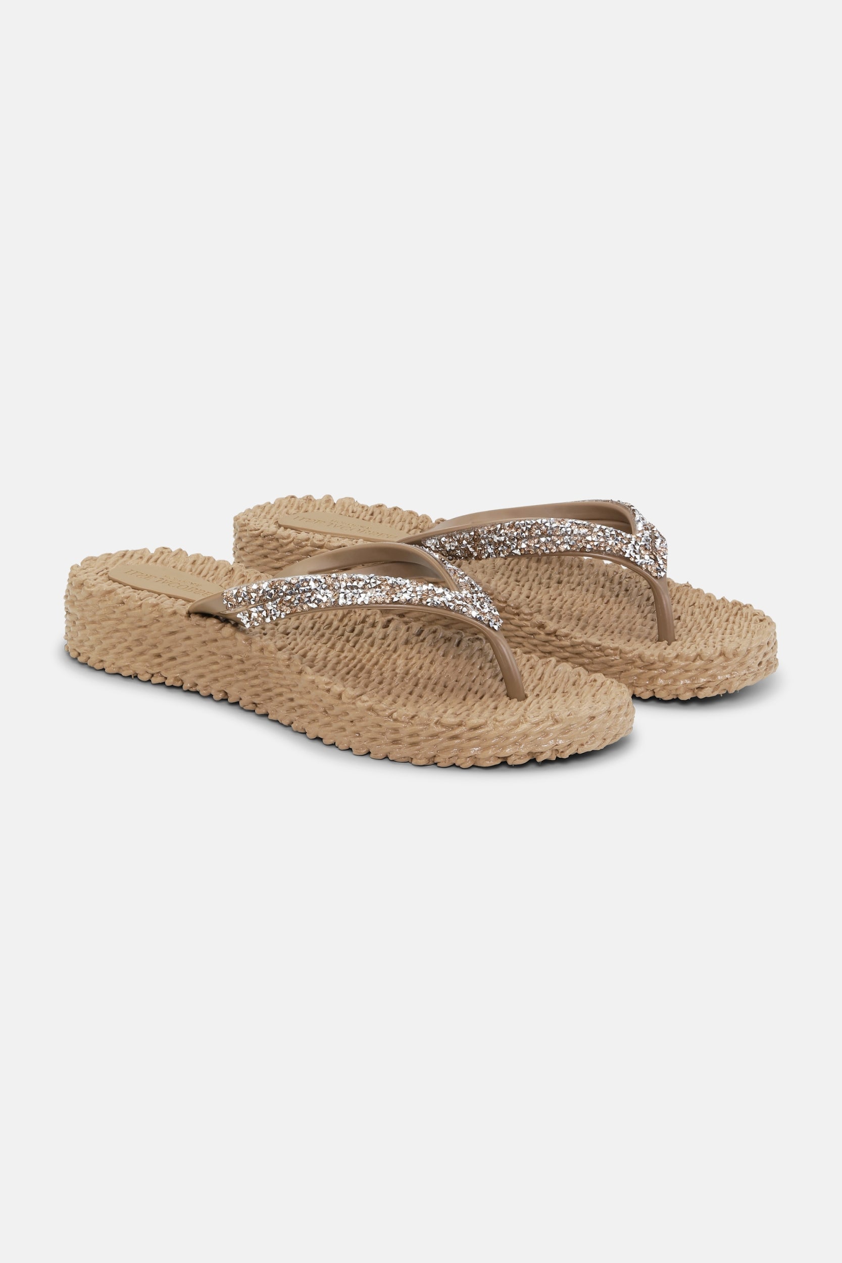 Platform slippers met zilveren mix strass steen CHEERFUL15 | Mocca | Flip Flop | Ilse Jacobsen