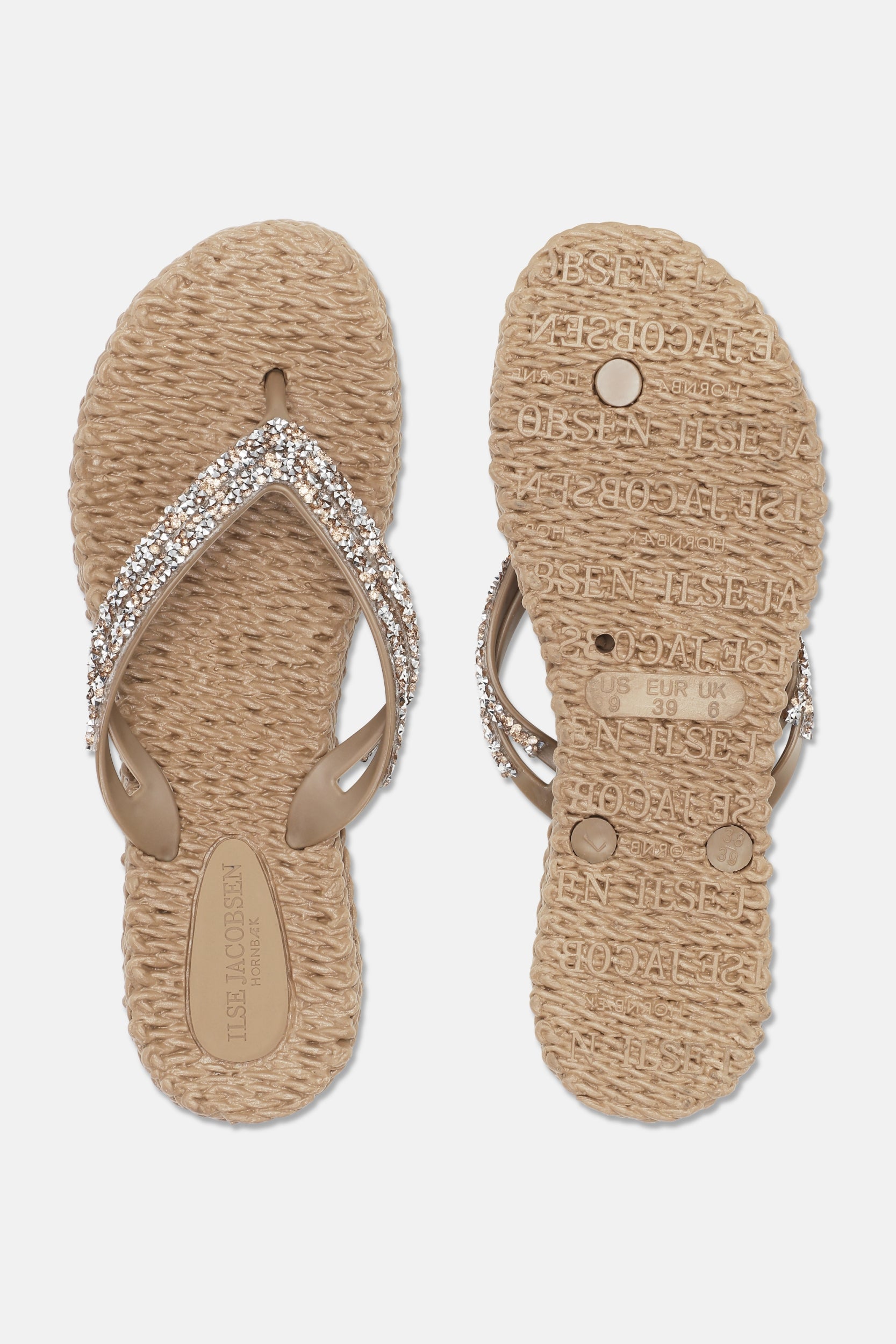 Platform slippers met zilveren mix strass steen CHEERFUL15 | Mocca | Flip Flop | Ilse Jacobsen