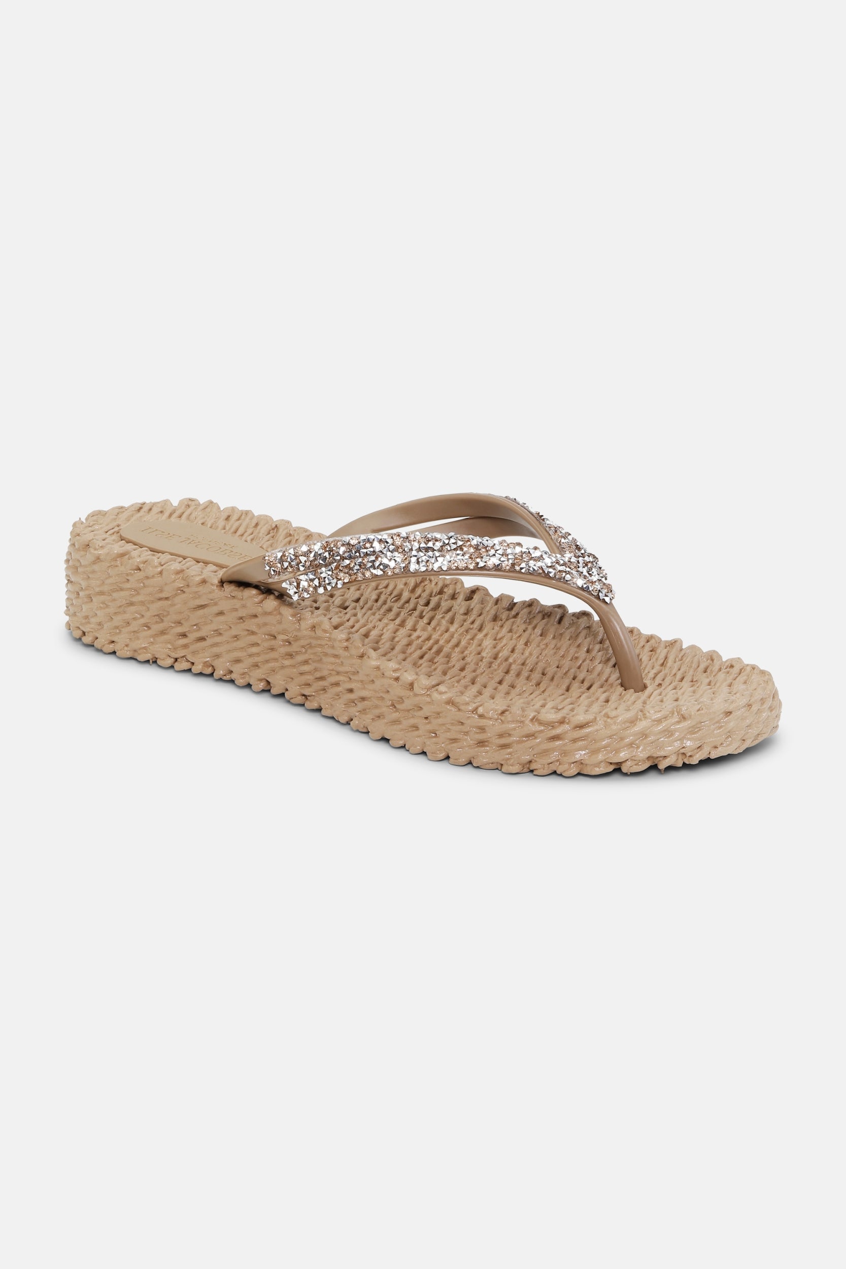 Platform slippers met zilveren mix strass steen CHEERFUL15 | Mocca | Flip Flop | Ilse Jacobsen