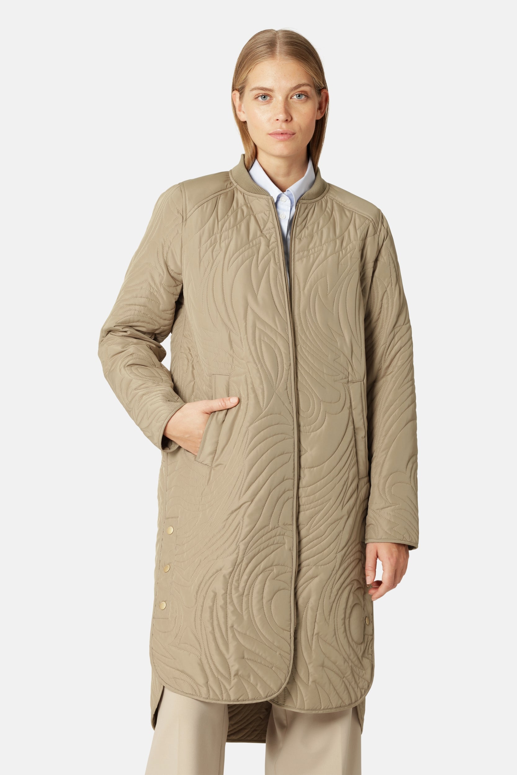 Lang Gewatteerd Jack DUNE06 | Greige | Coat | Ilse Jacobsen