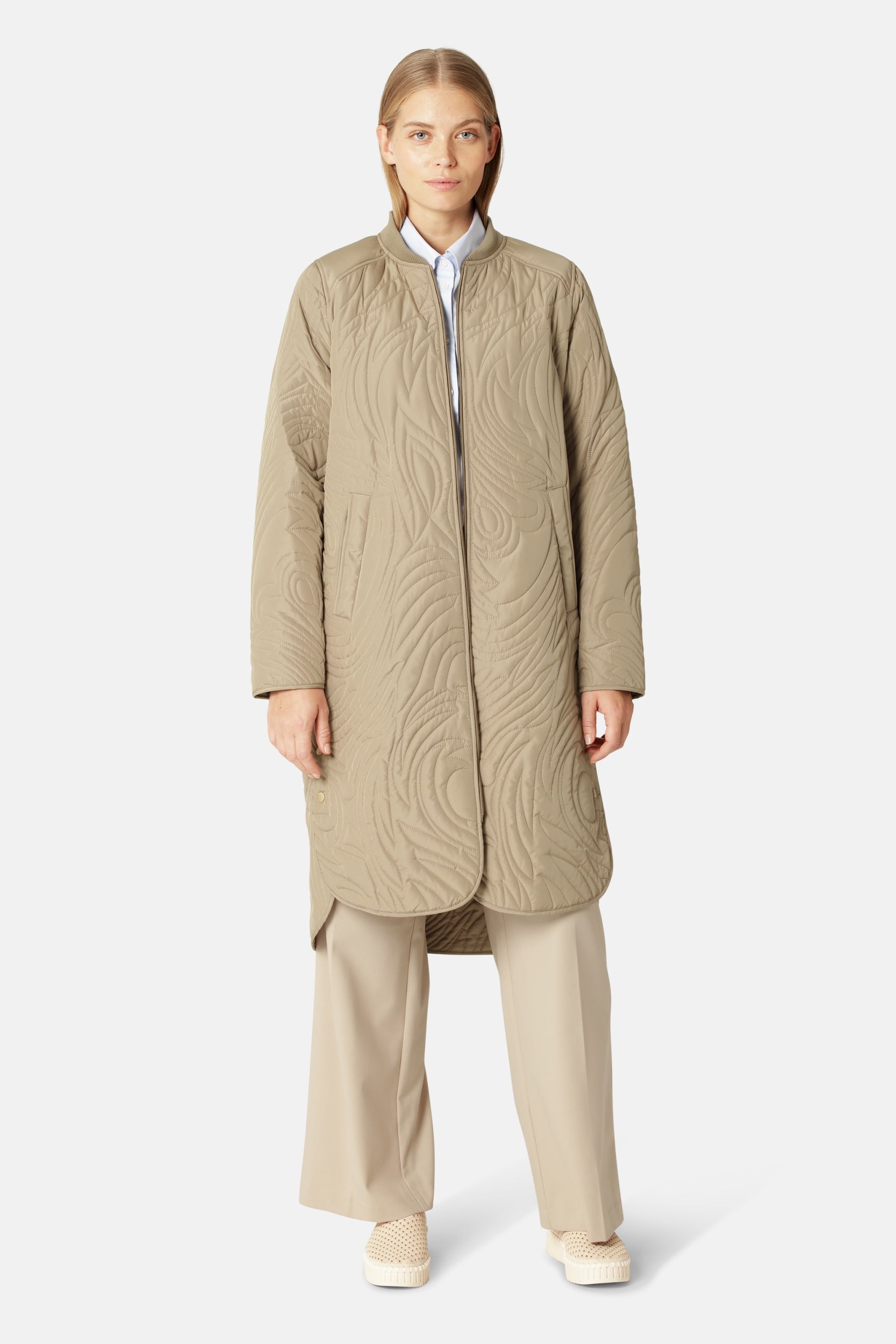 Lang Gewatteerd Jack DUNE06 | Greige | Coat | Ilse Jacobsen