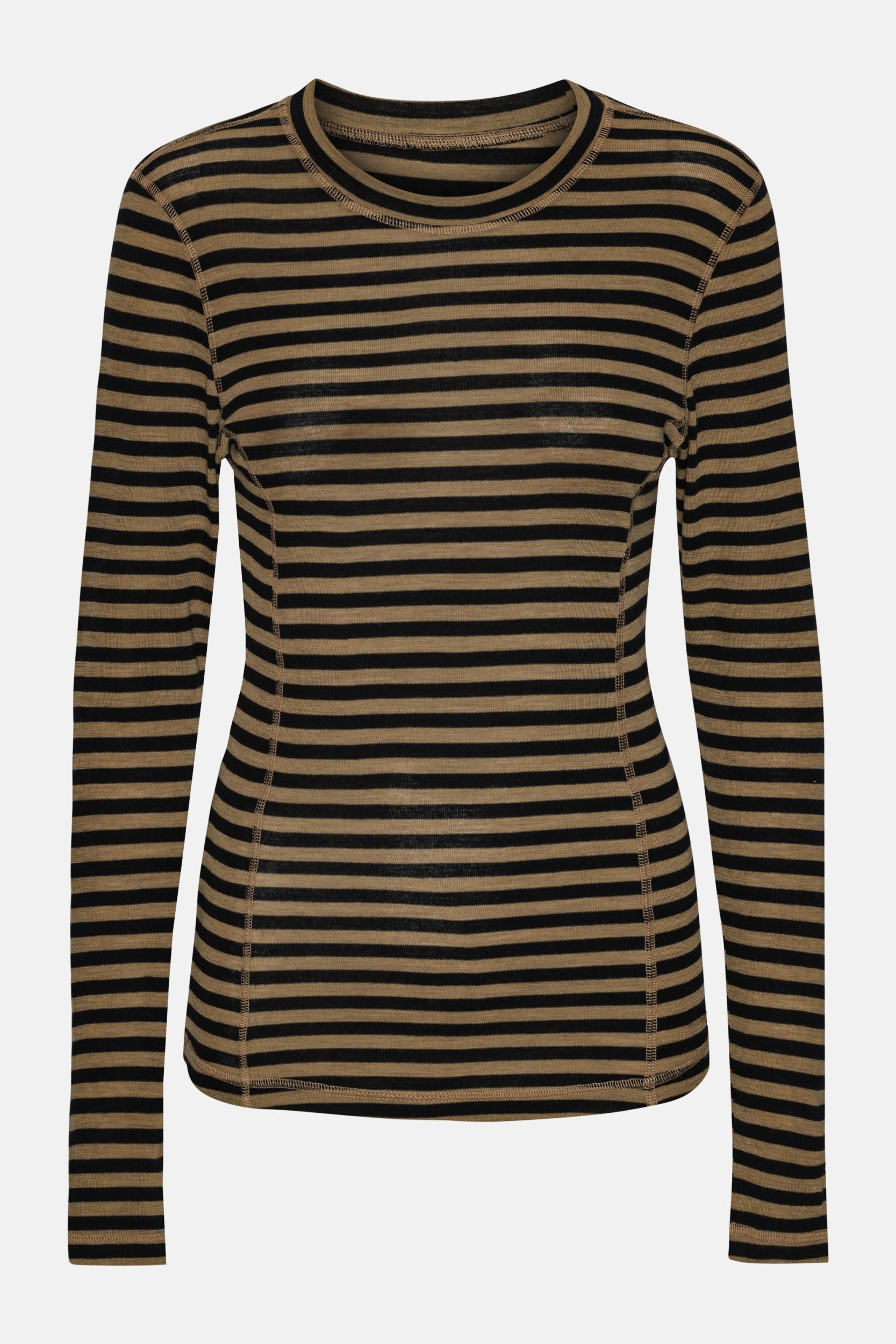 Gestreepte Ronde Hals Longsleeve MERI05ST | Mocca Black | Blouse | Ilse Jacobsen