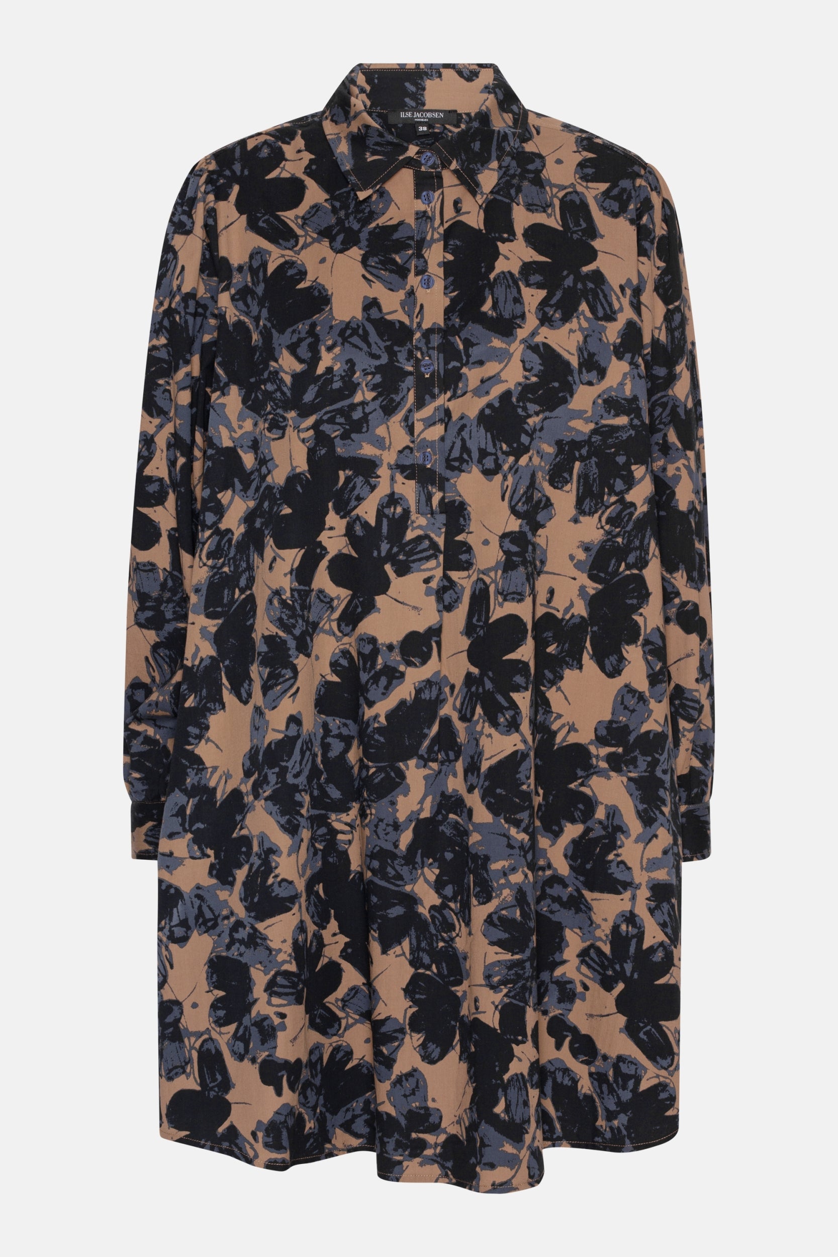 Lange A-lijn jurk TENCELLA07P | Beige Butterfly | Shirt | Ilse Jacobsen