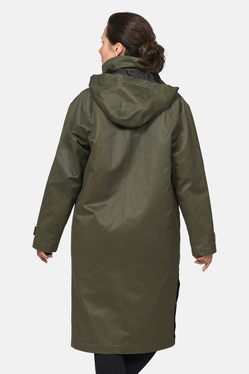 Gewatteerde jas van waxed cotton LAND01 | Army | Coat | Ilse Jacobsen