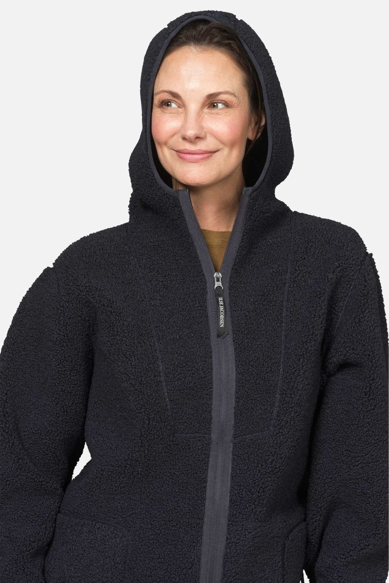 Teddy fleecejack met capuchon BONDEDPILE04 | Dark Indigo | Jacket | Ilse Jacobsen