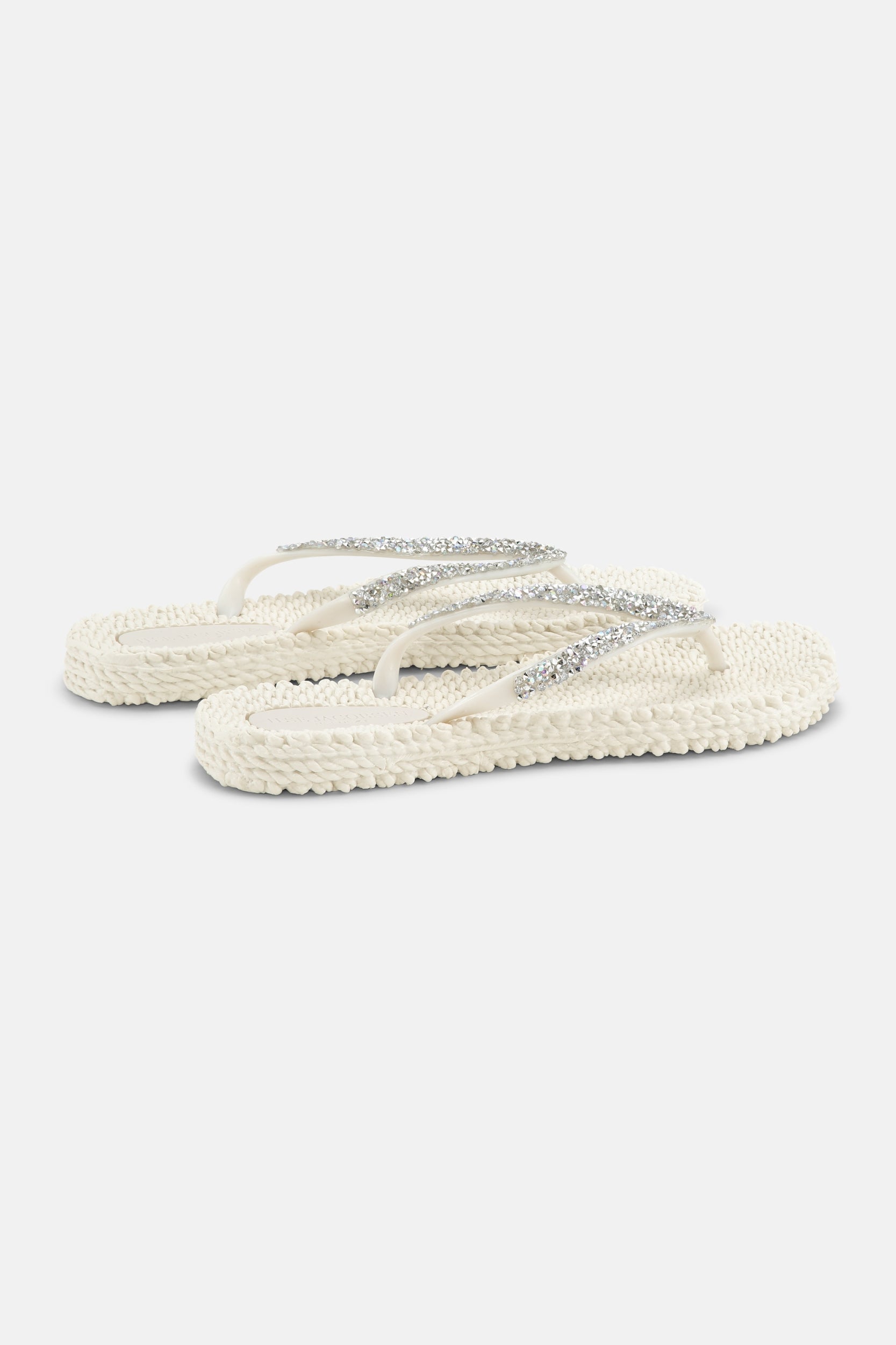Slippers met zilveren mix strass steen CHEERFUL03G | Creme | Flip Flop | Ilse Jacobsen