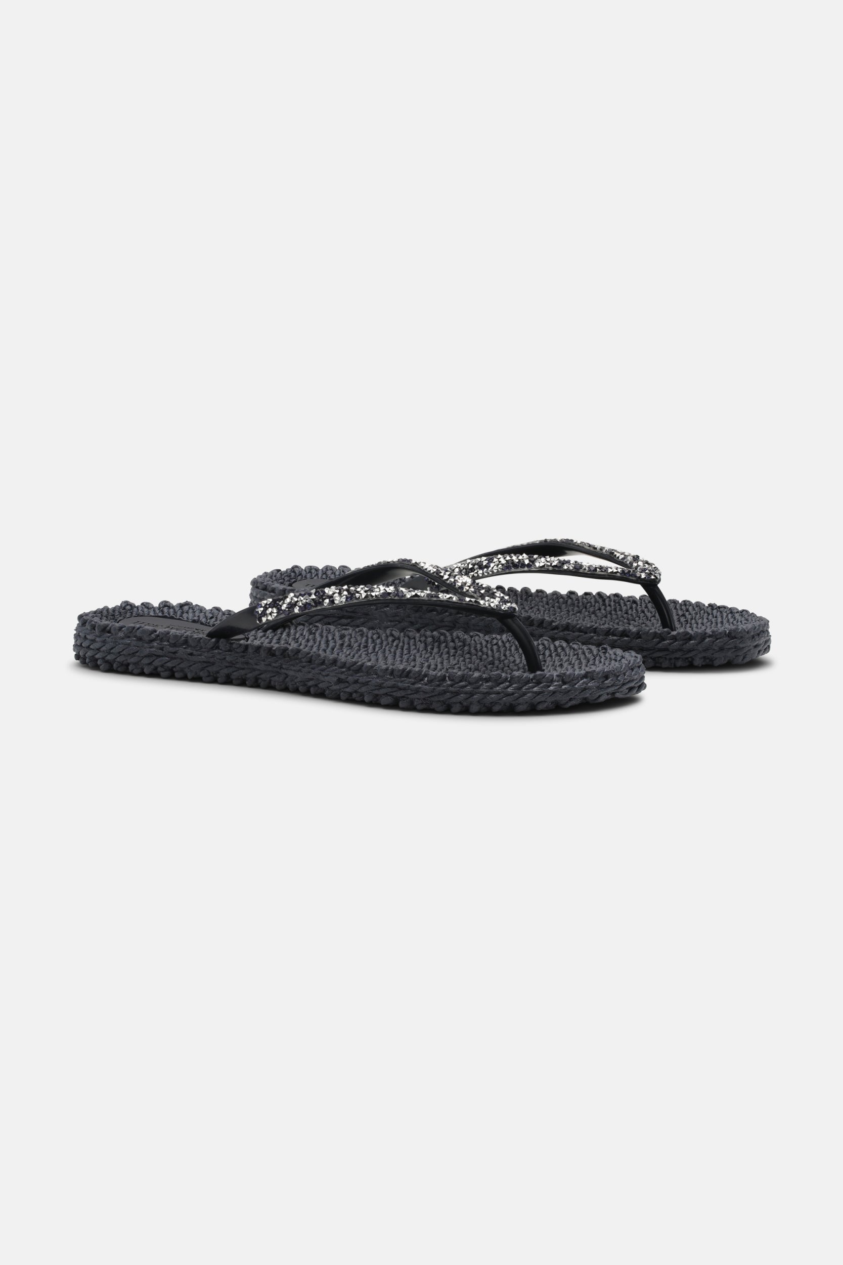 Slippers met zilveren mix strass steen CHEERFUL03G | Dark Indigo | Flip Flop | Ilse Jacobsen