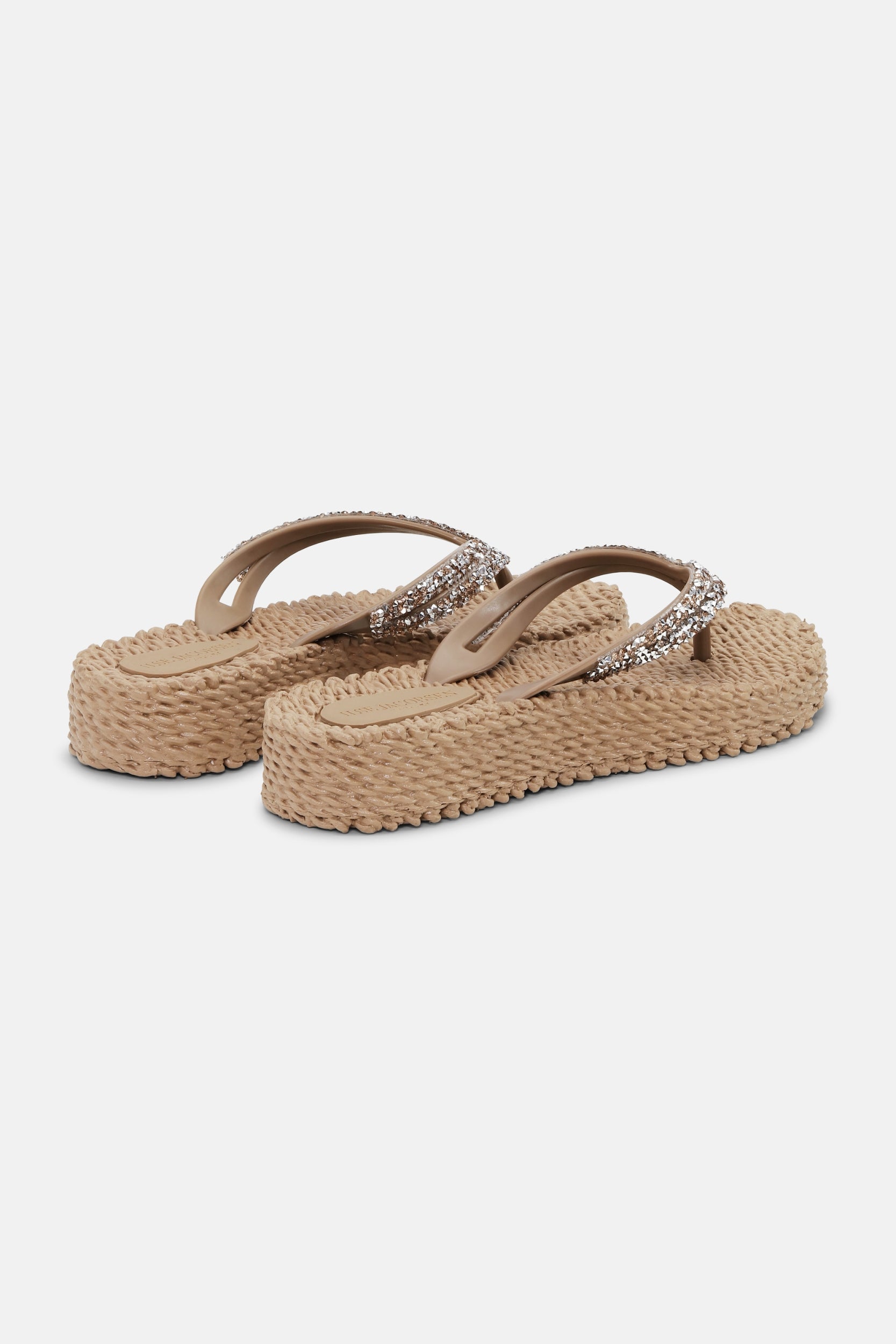 Platform slippers met zilveren mix strass steen CHEERFUL15 | Mocca | Flip Flop | Ilse Jacobsen