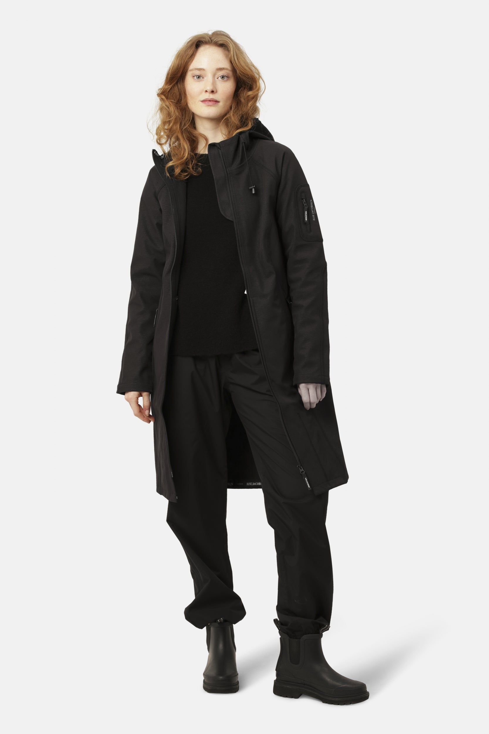 Softshell regenjas lang RAIN37L - 001 Black | Black | Raincoat | Ilse Jacobsen