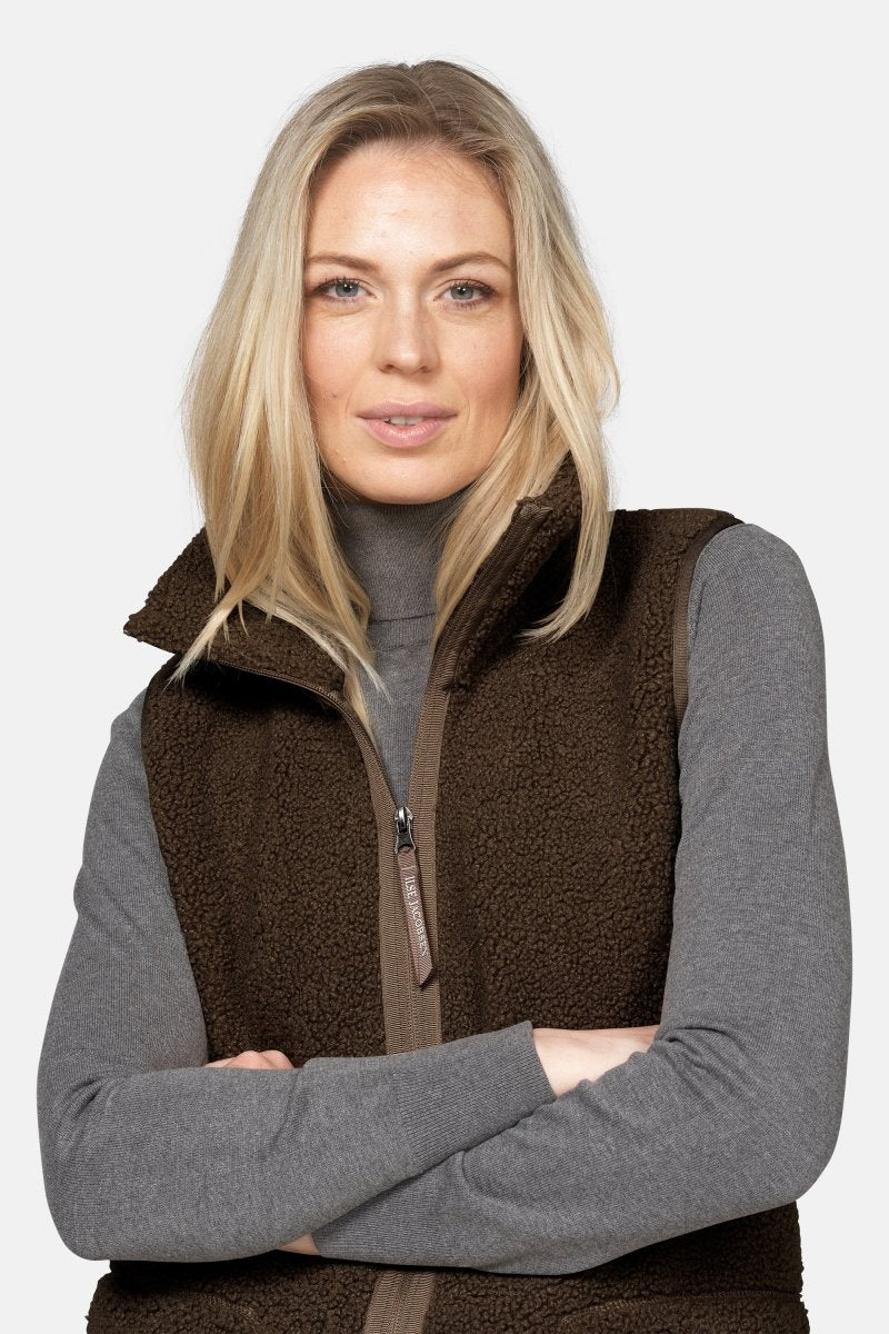 Lange teddy bodywarmer BONDEDPILE02 | Chocolate Torte | Jacket | Ilse Jacobsen