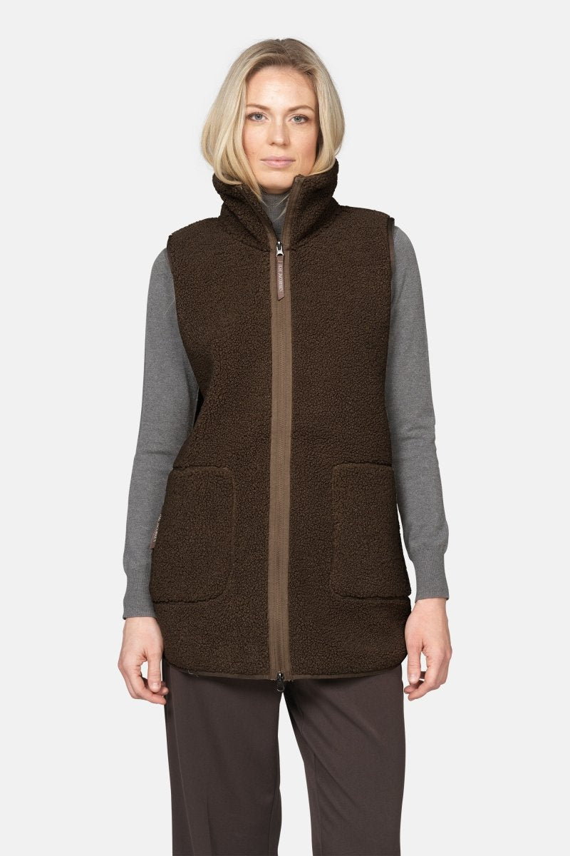 Lange teddy bodywarmer BONDEDPILE02 | Chocolate Torte | Jacket | Ilse Jacobsen