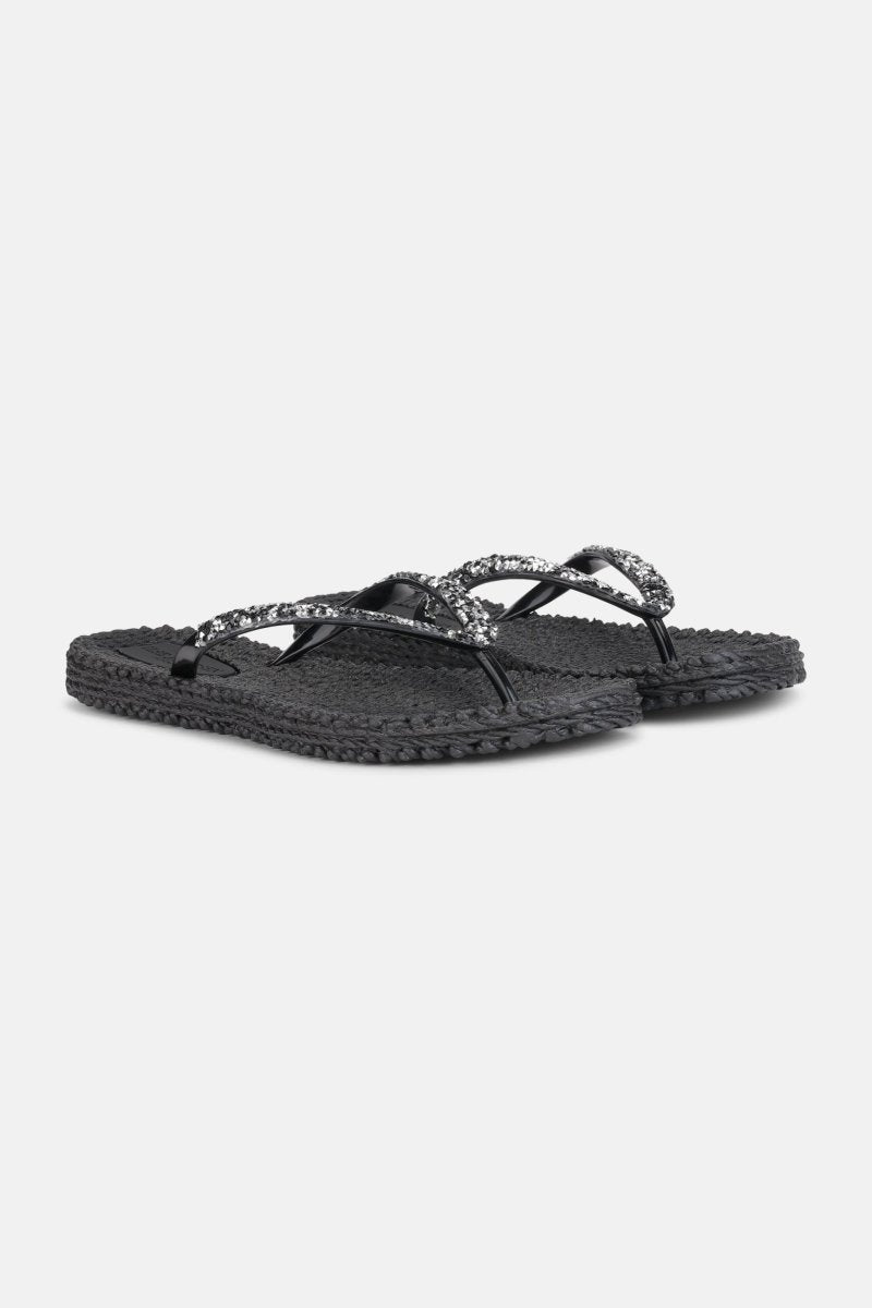 Slippers met zilveren mix strass steen CHEERFUL03G | Black | Flip Flop | Ilse Jacobsen